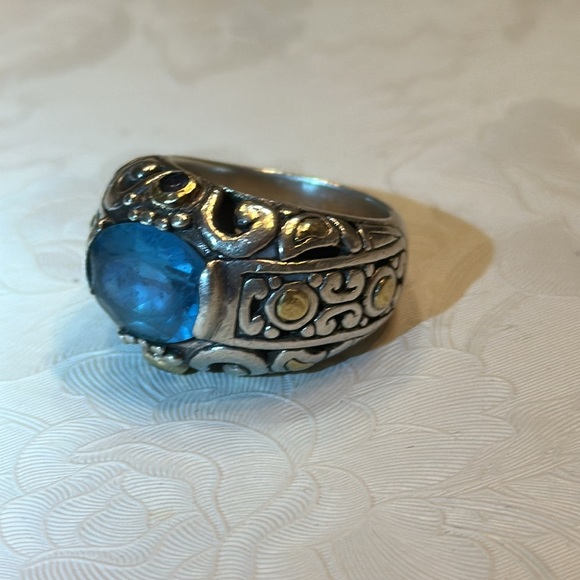 Vintage Sterling Silver 18kt Solid Yellow Gold Accents. Ash Topaz Amethyst Ring - Picture 5 of 10